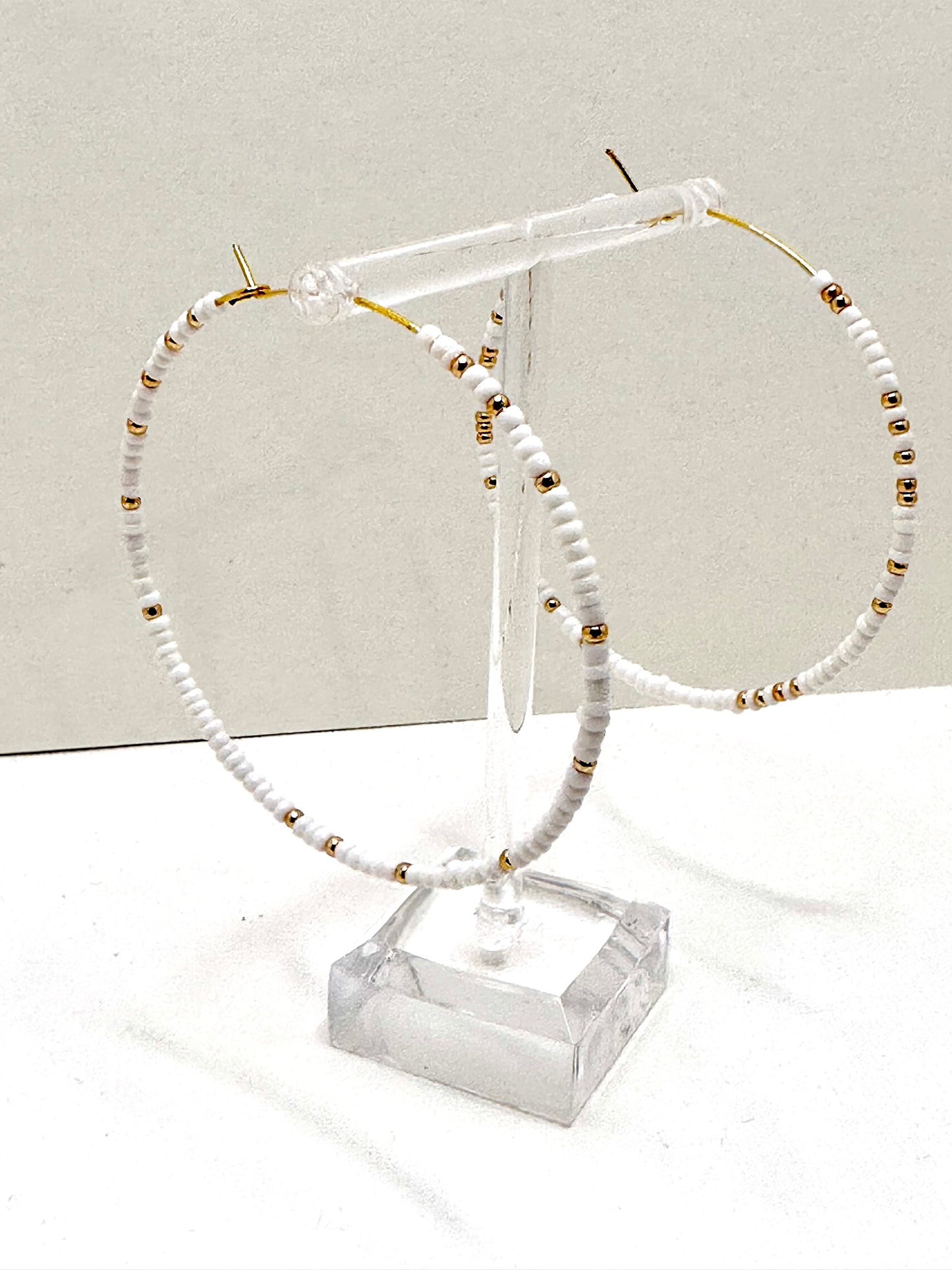 White and Gold Hoop Earrings
