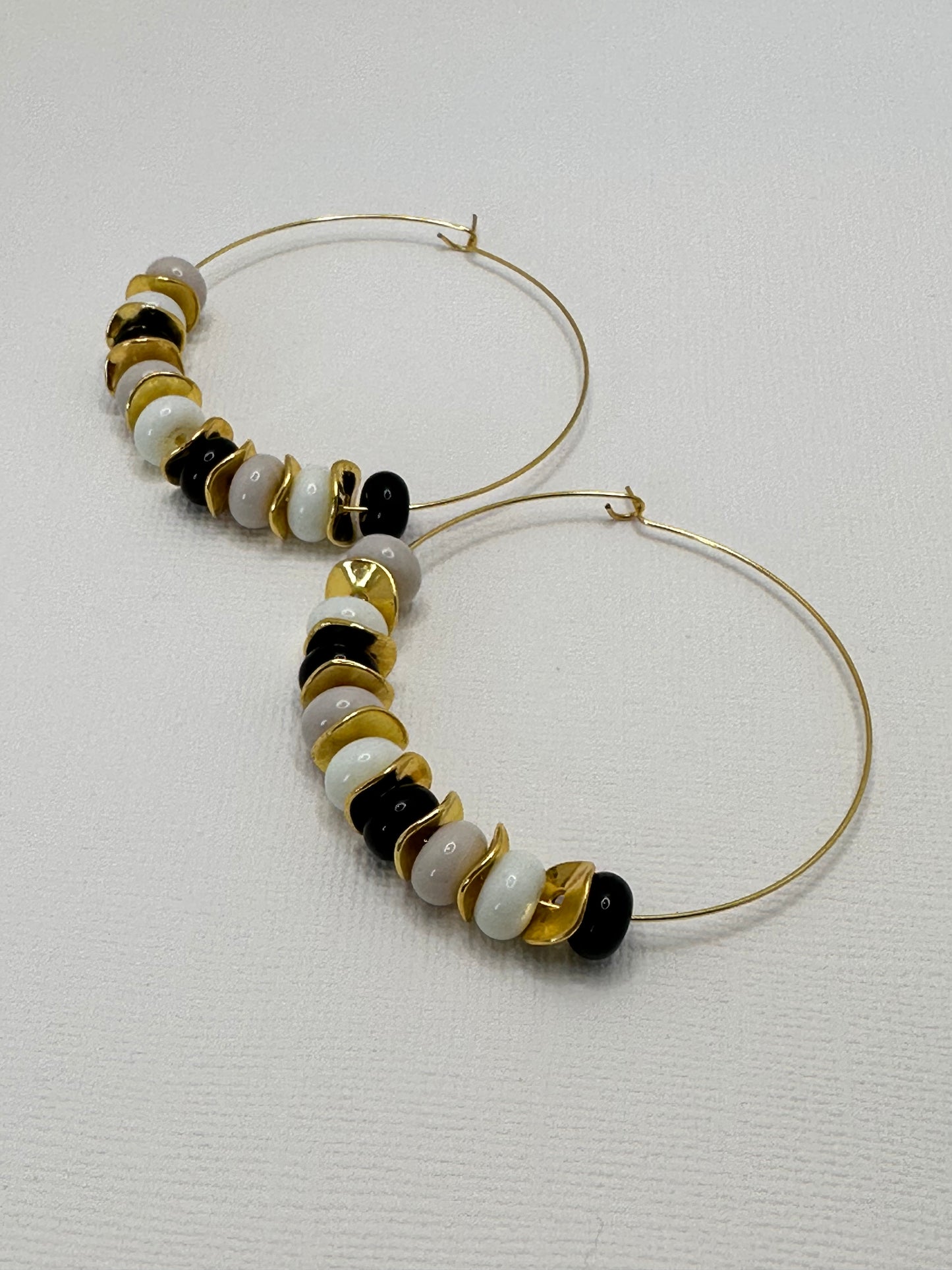 Black and Gold Large Hoop Earrings