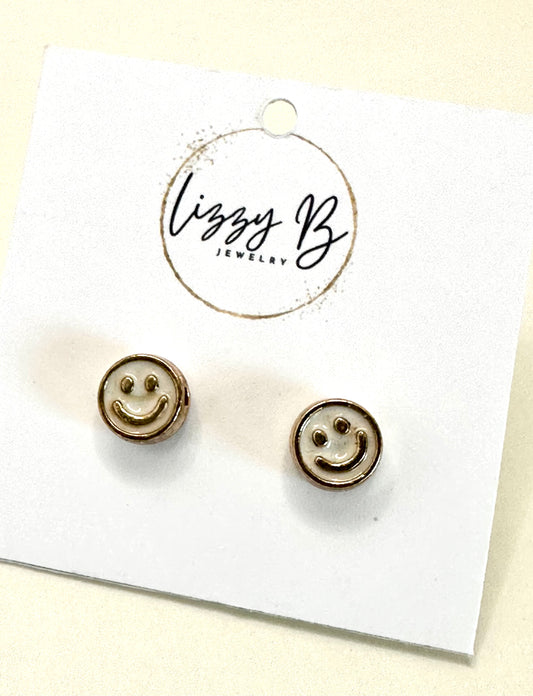 Cream Colored Smiley Face Earrings