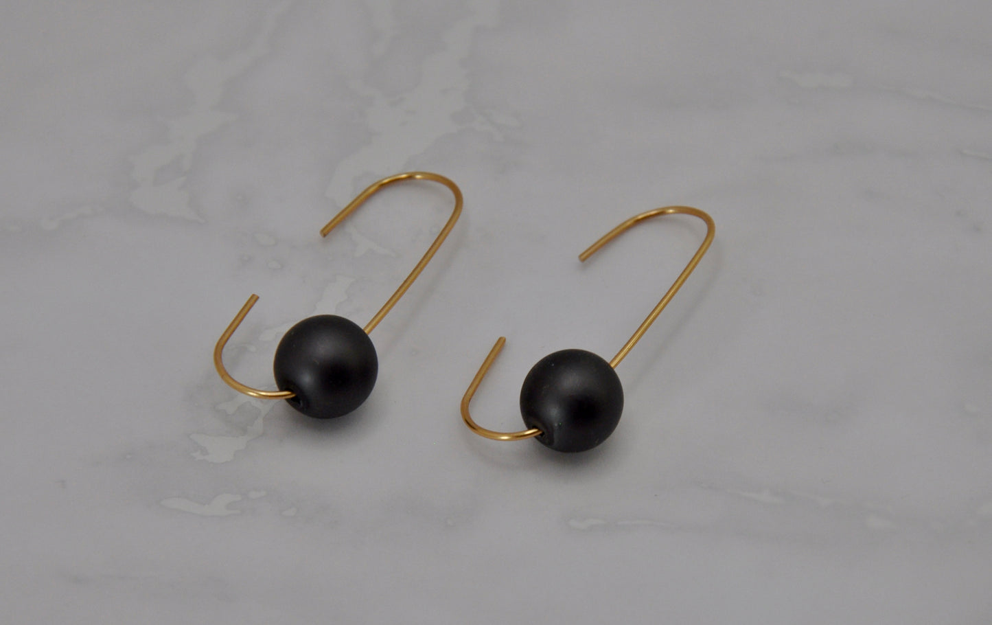 Wire and Black Bead Earrings