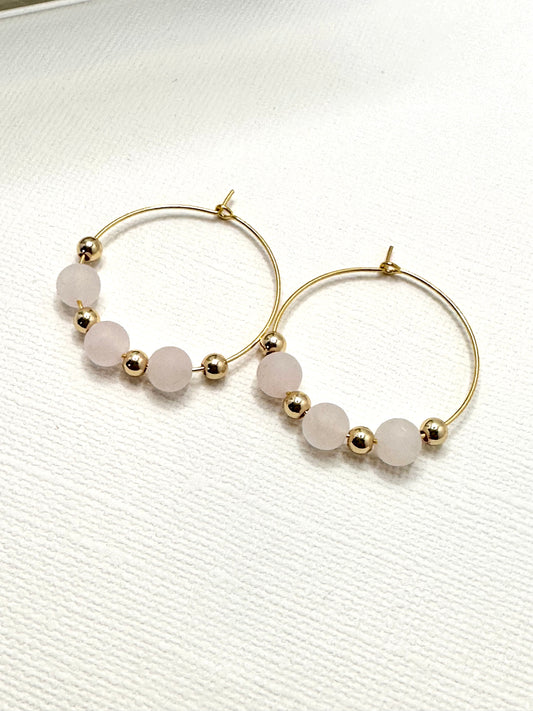 Pale Pink and Gold Hoop Earrings