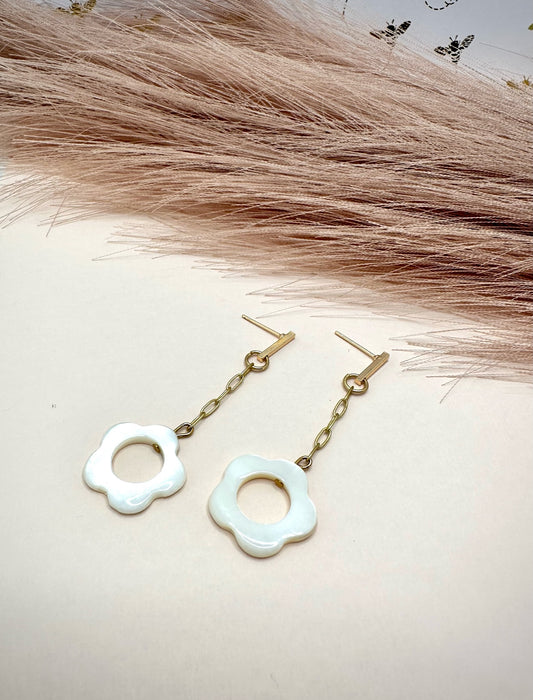 White Flower Dangle Earrings