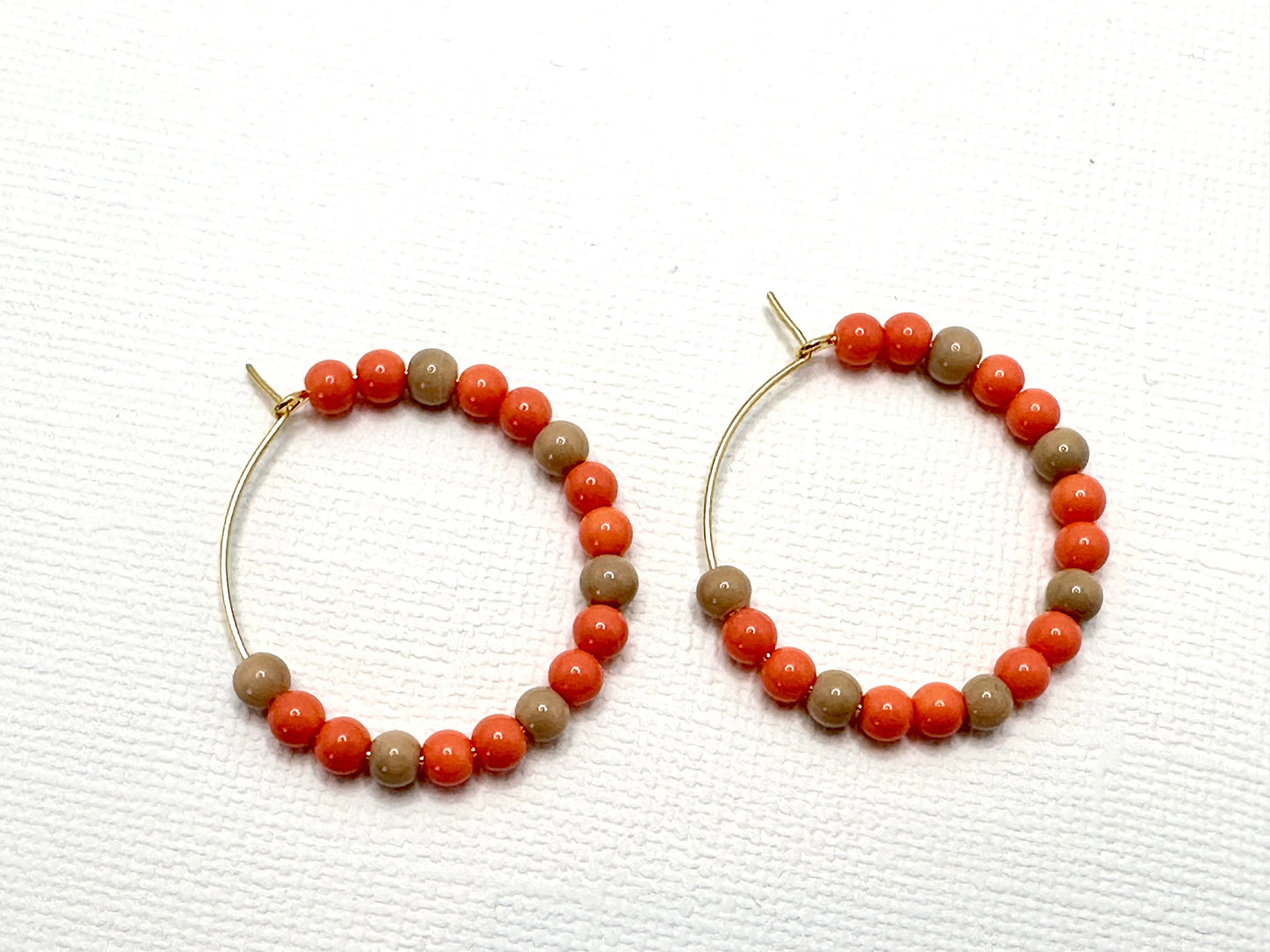 Small Orange and Tan Gold Hoop Earrings