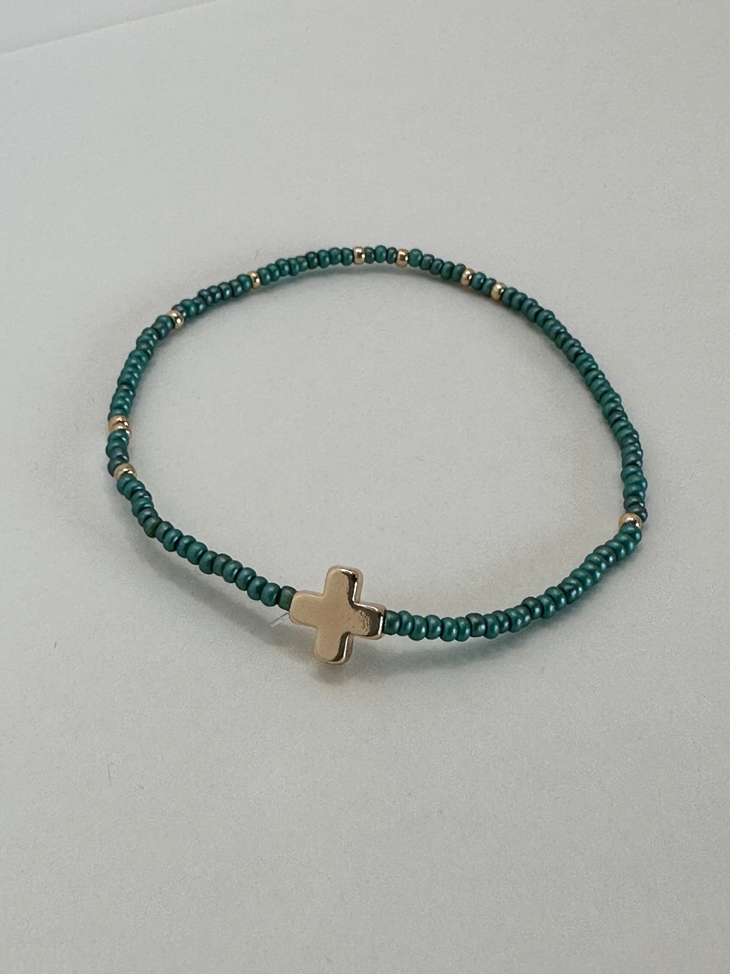 Teal and Gold Cross Bracelet