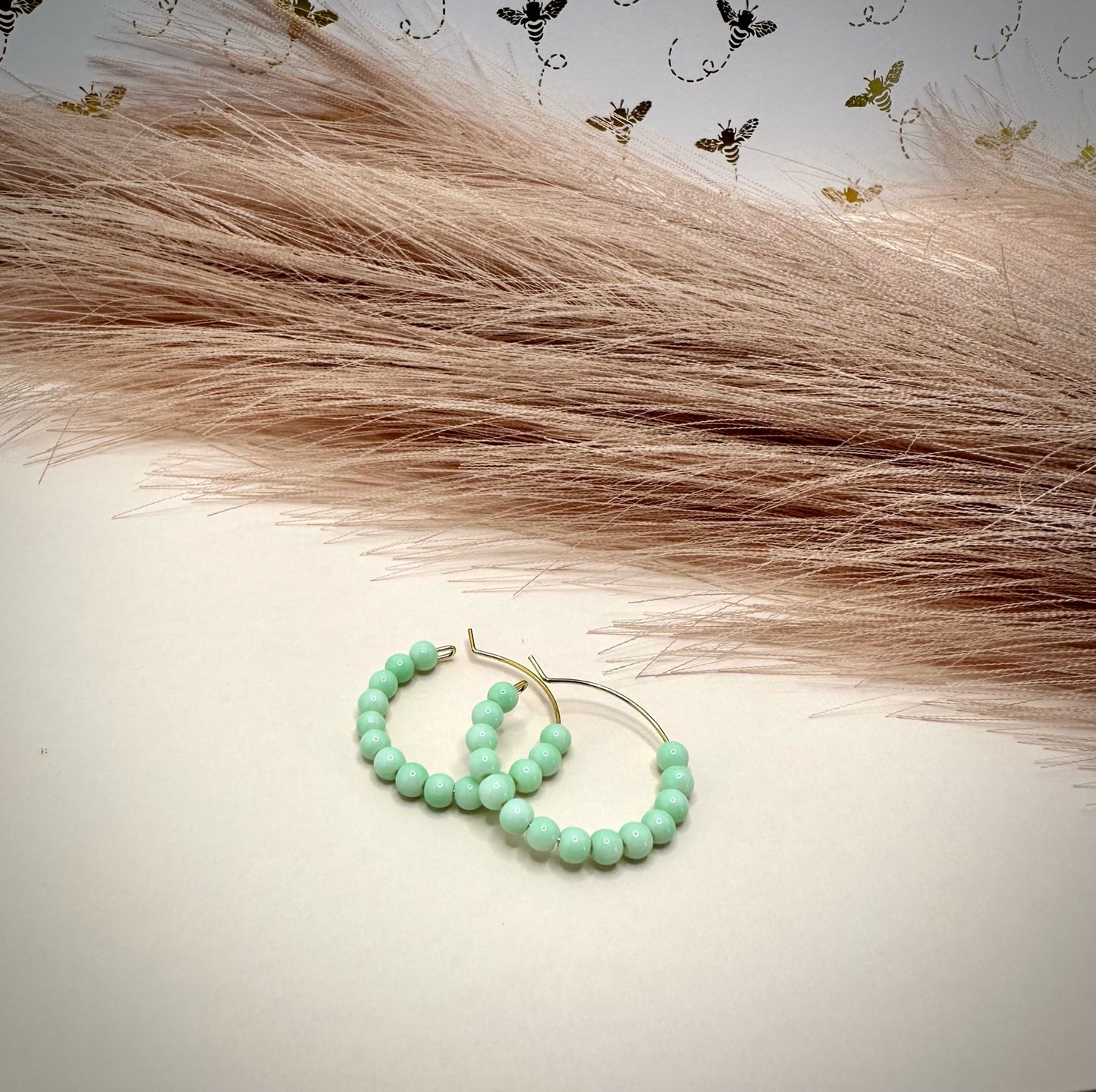 Small mint green and Gold Hoop Earrings