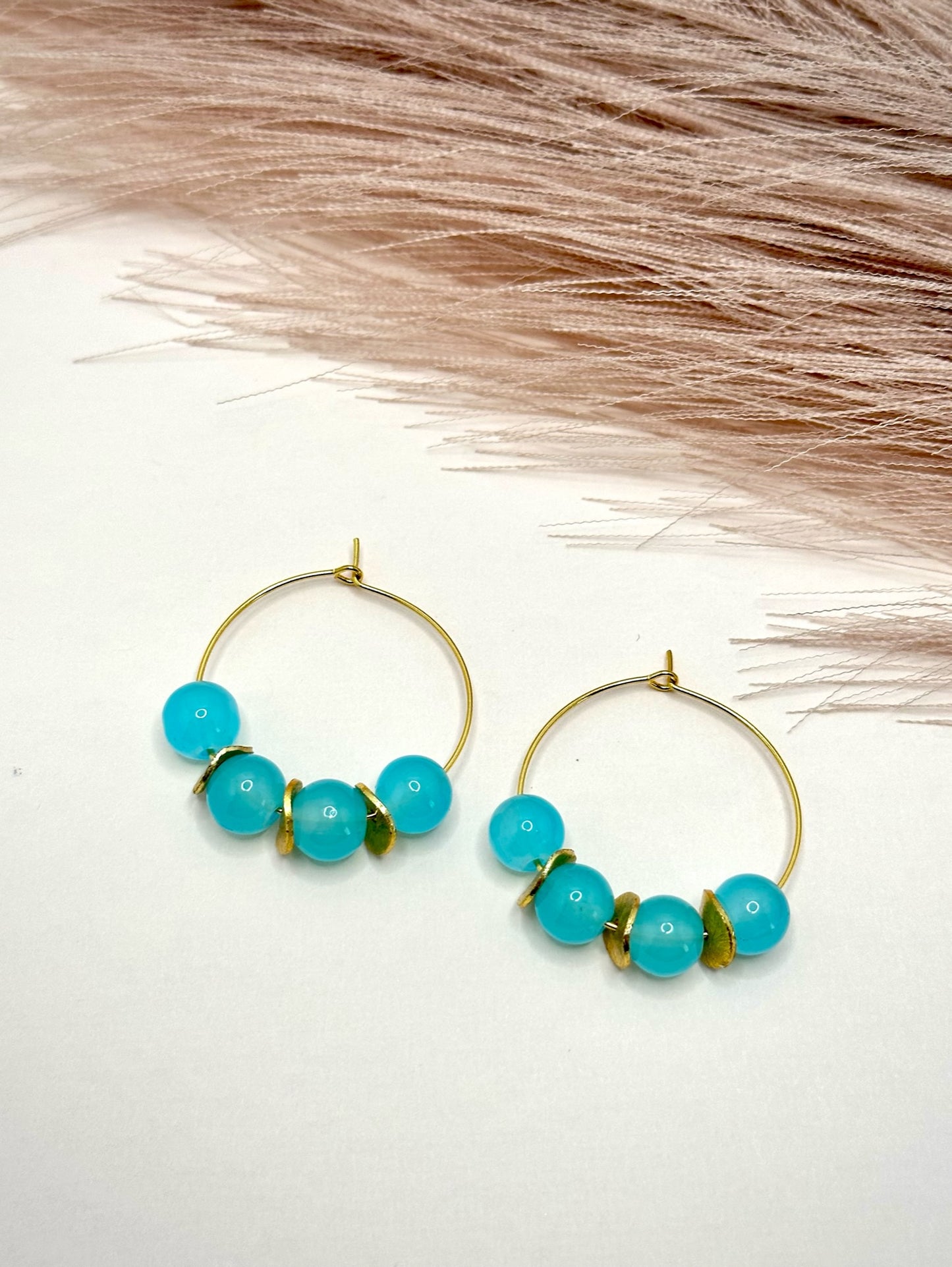 Small Blue and Gold Hoop Earrings