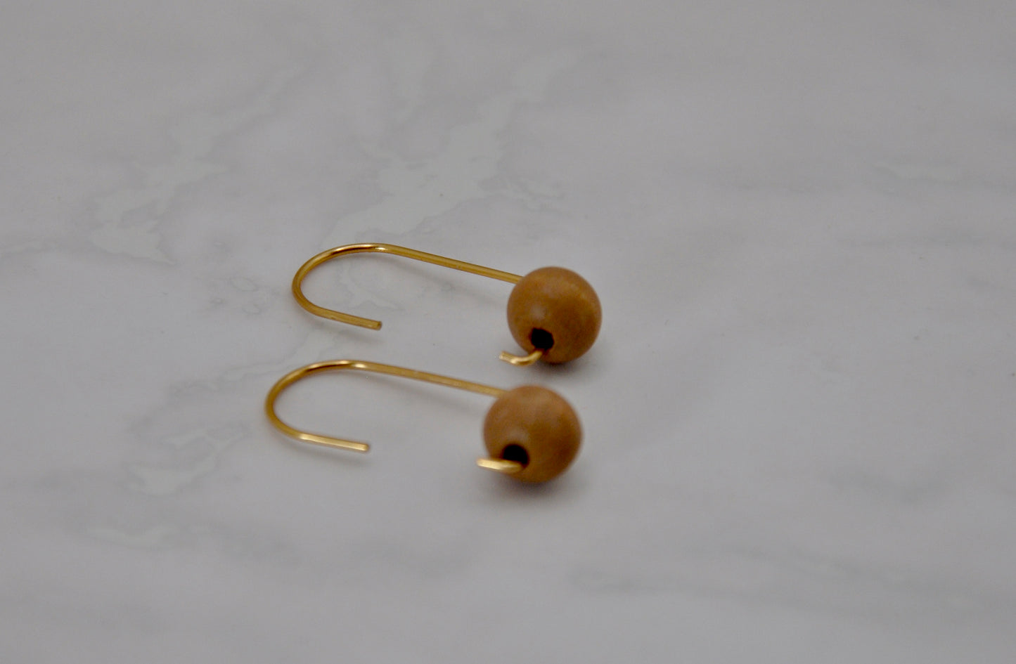 Small Wire and Wood Bead Earrings
