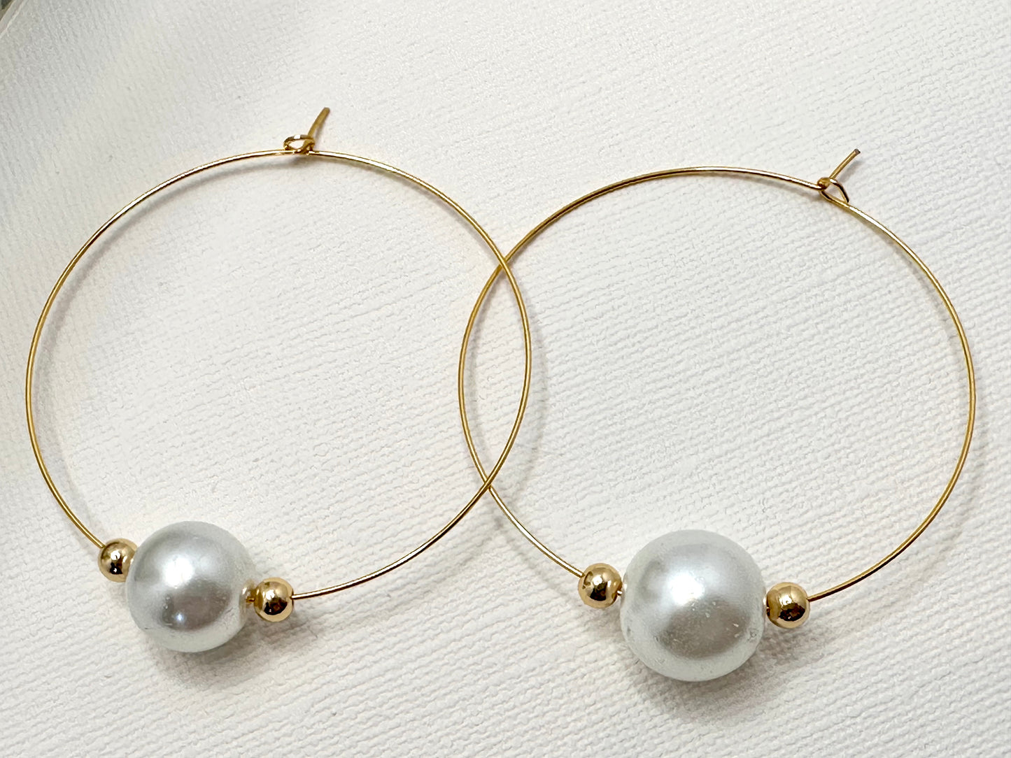 Large White and Gold Hoop Earrings
