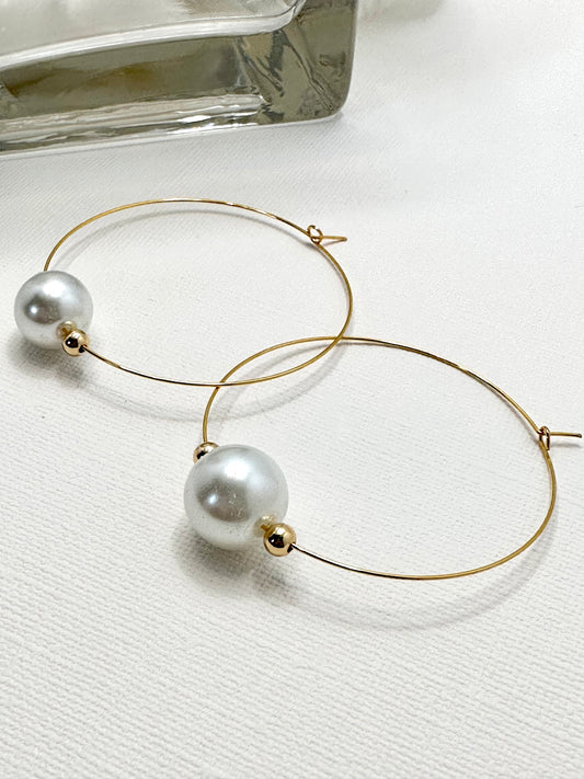 Large White and Gold Hoop Earrings