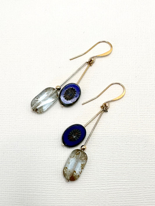 Blue and Gold Earrings