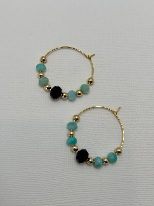 Green  and Gold  Hoop Earrings