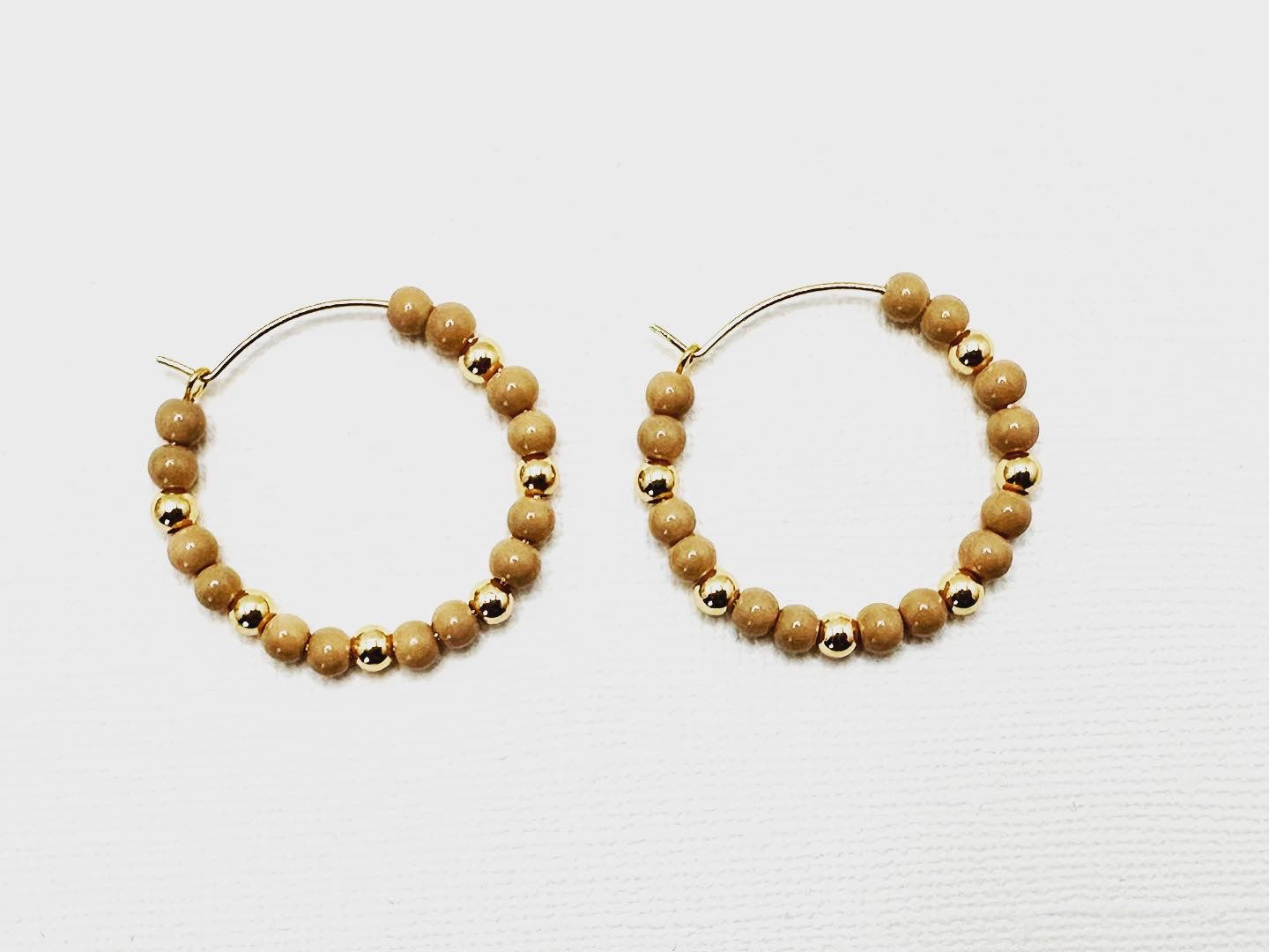 Small Tan and Gold Hoop Earrings