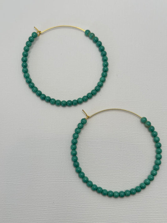 Green and Gold Large Hoop Earrings