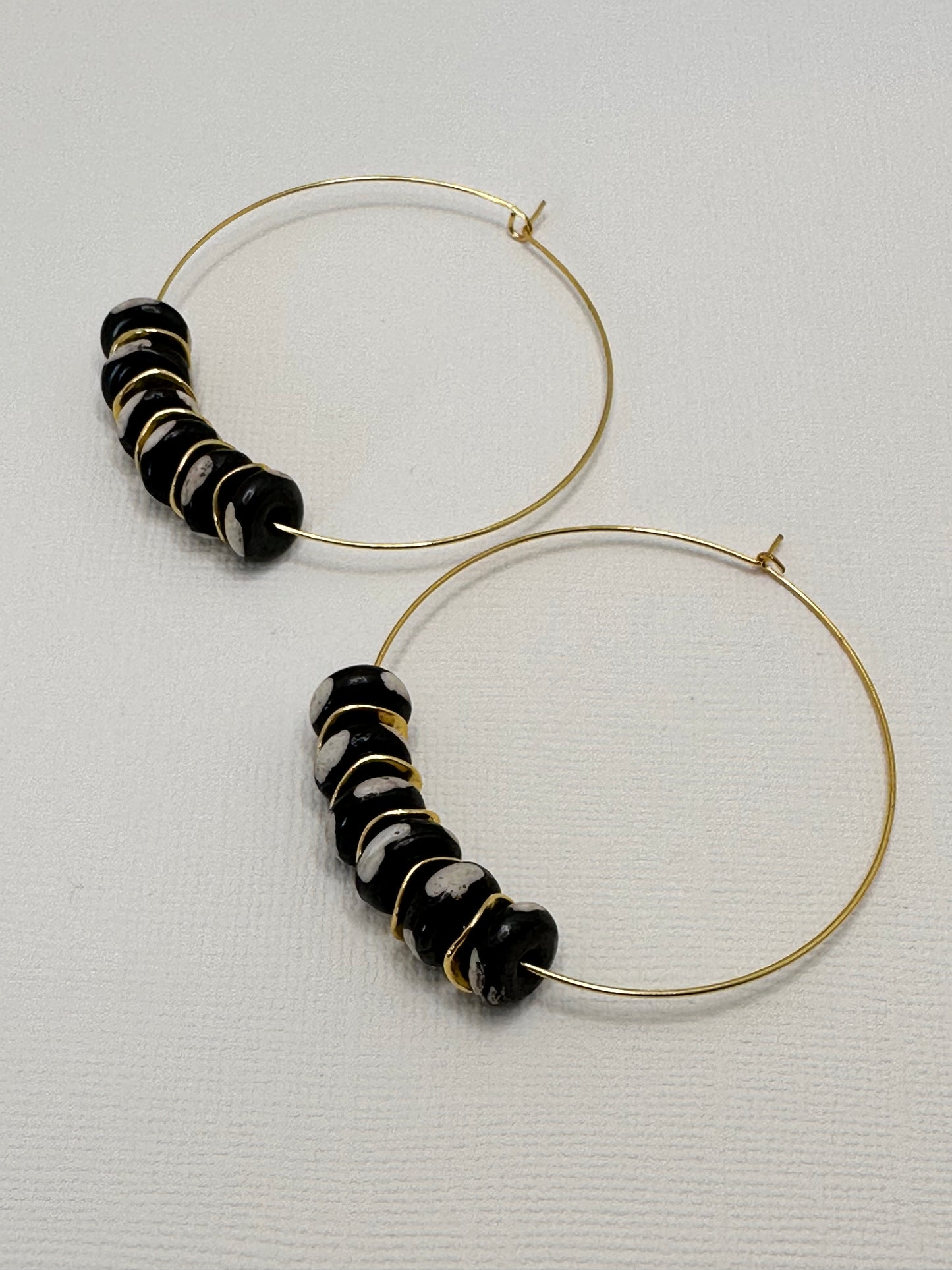 Black and Gold Large Hoop Earrings