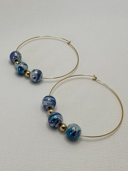 Blue and Gold  Hoop Earrings